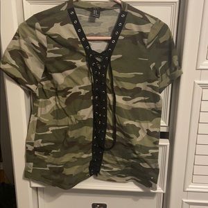Forever 21 Camo Lace Up T-shirt